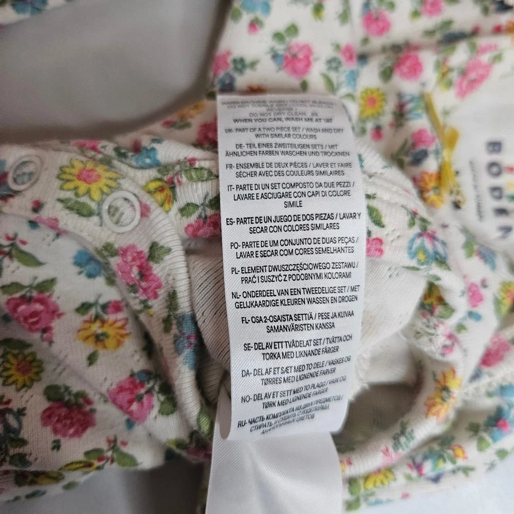 Baby Boden Floral Pointelle Pajama Set 2pc Cotton Pink Yellow Blue 9-12M 80cm